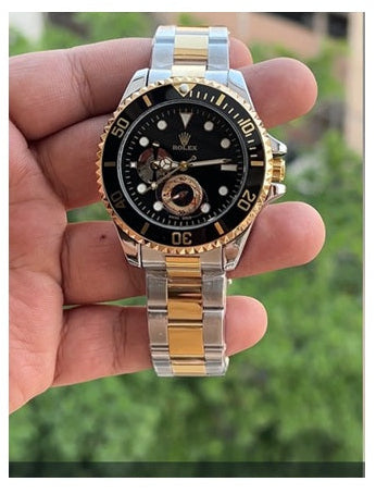 Men’s Luxury Two-Tone Automatic Mechanical Watch – Black Dial & Gold Bezel