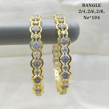 Premium Gold-Plated CZ Round Stone Designer Bangles for Women | Elegant Artificial Jewellery | Sizes 2.4 / 2.6 / 2.8 | Model No. 104