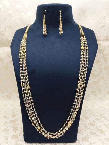 Elegant Multi-Layer Pearl & Copper Finish Mala Set with Earrings – Traditional Artificial Jewelry for Women