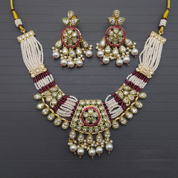 Traditional Kundan & Pearl Beaded Bridal Necklace Set for Women | Royal Indian Ethnic Jewellery with Earrings