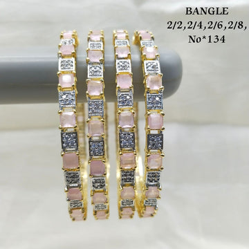 Premium Blue Stone Square-Cut Gold Plated Bangles for Women | CZ Studded Artificial Bangles | Sizes 2.2 / 2.4 / 2.6 / 2.8 | Model No. 134