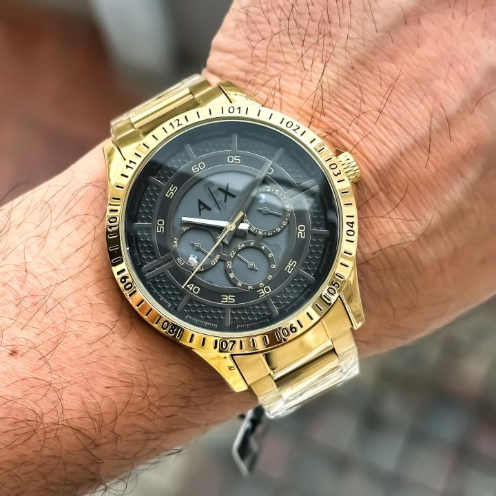 Armani Exchange Men’s Gold Stainless Steel Chronograph Watch – Black Dial (AX Series)