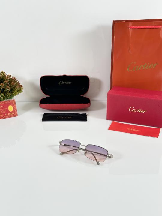 Cartier Inspired Rimless Rectangle Sunglasses – Silver Frame with Gradient Pink-Purple UV Lenses