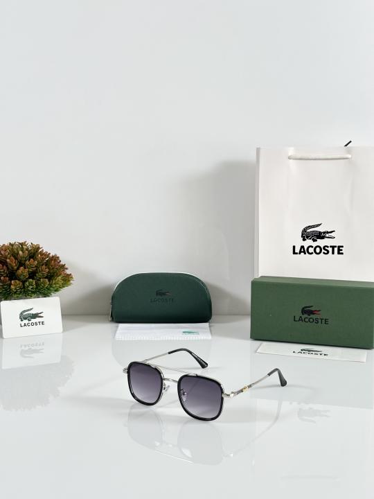 Lacoste Premium Square Sunglasses for Men – Black Frame with Gradient UV Protection Lenses