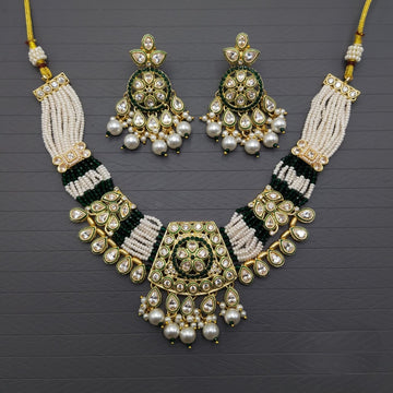 Green Kundan Pearl Bridal Choker Necklace Set for Women | Traditional Wedding Jewellery Set