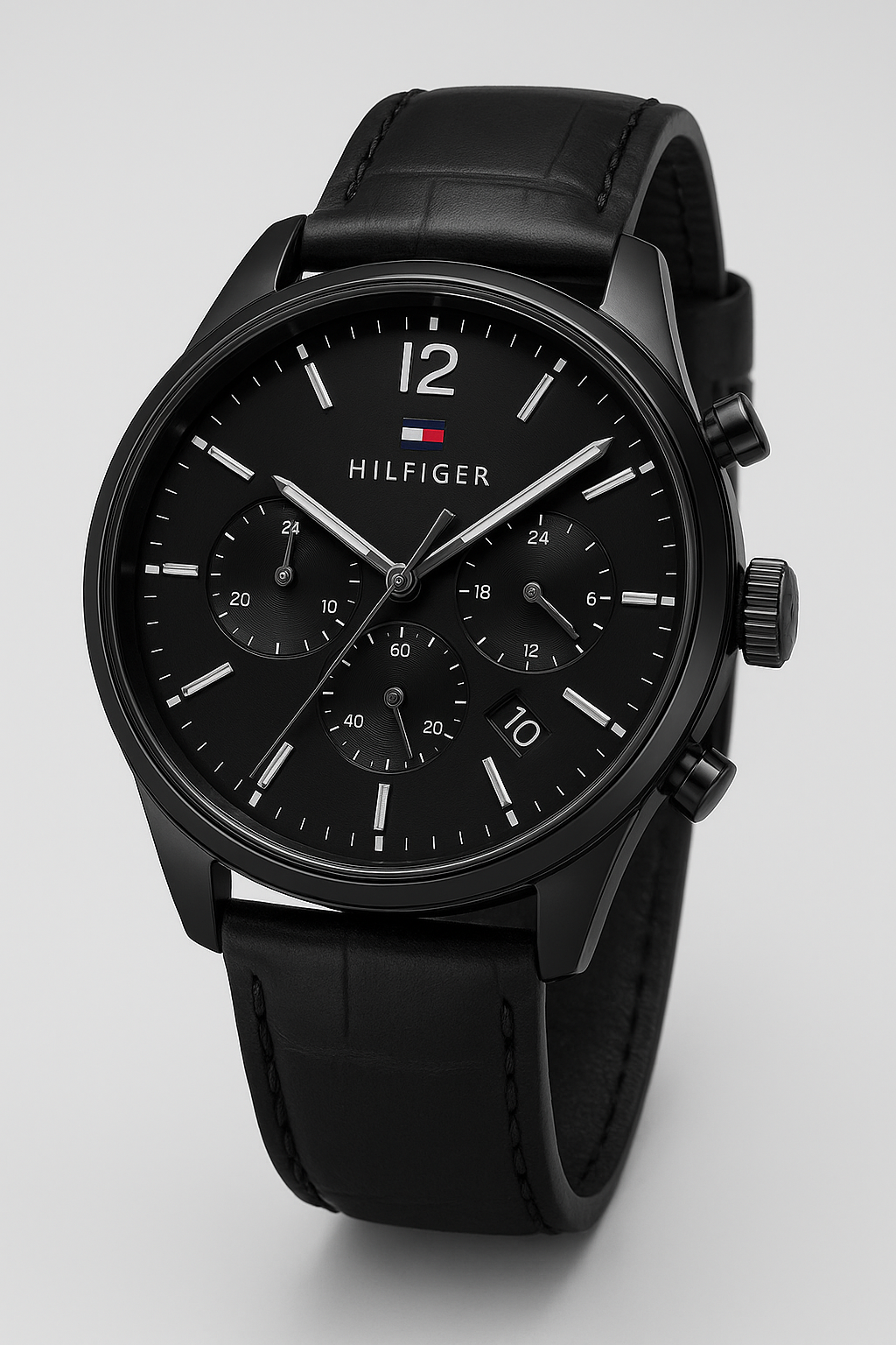 Men’s Black Luxury Analog Chronograph Watch with Leather Strap | Premium Stylish Wrist Watch for Men