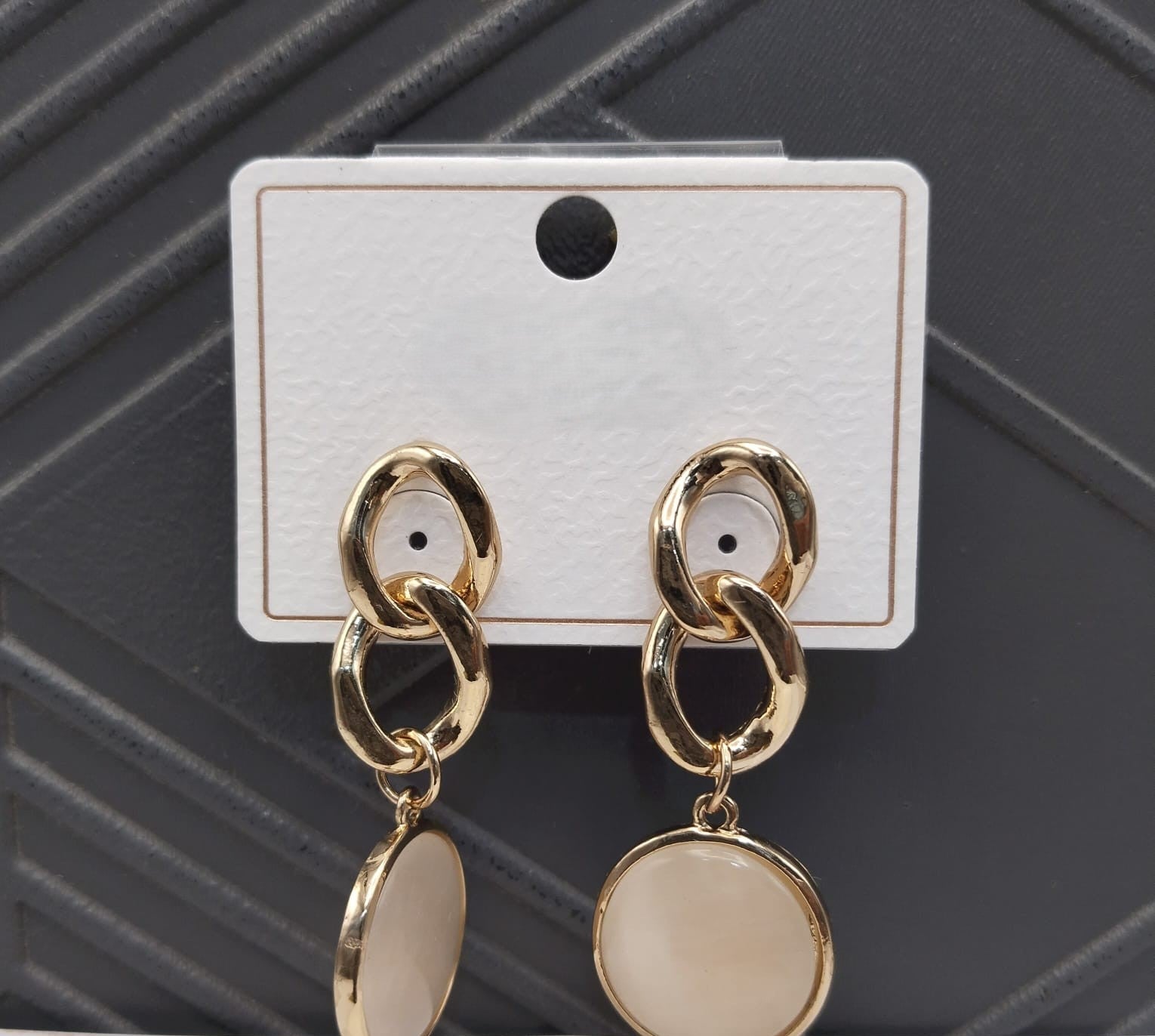 Trendy Gold-Plated Chain Drop Earrings with Cream Stone – Stylish Artificial Jewelry for Women & Girls