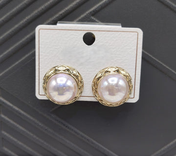 Elegant Gold-Plated Pearl Stud Earrings – Classic Artificial Jewelry for Women & Girls