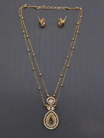 Gold-Plated Double Layer Tear Drop Pendant Necklace Set with Matching Earrings