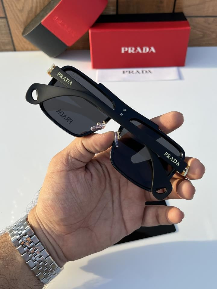 Prada Square Frame Premium Sunglasses – Black & Gold Edition (Men/Women)