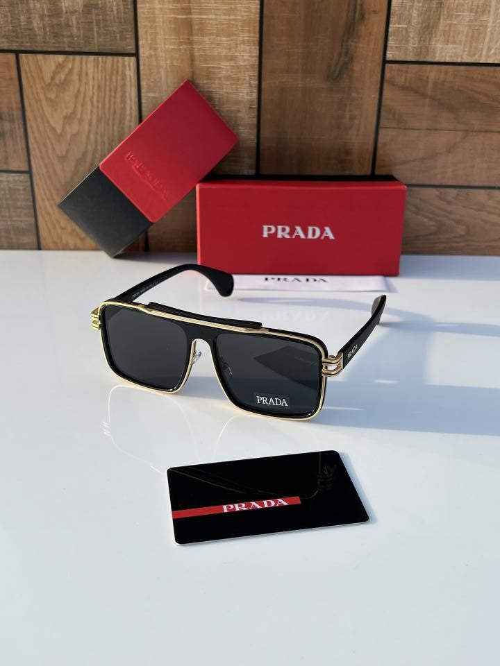 Prada Square Frame Premium Sunglasses – Black & Gold Edition (Men/Women)