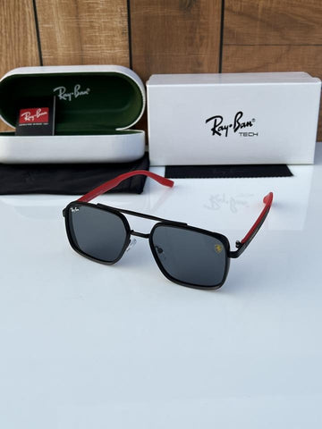 Ray-Ban Tech Series Polarized Sunglasses for Men | Black Frame with Red Temple | Premium UV Protection Shades