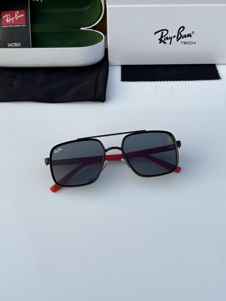 Ray-Ban Tech Series Polarized Sunglasses for Men | Black Frame with Red Temple | Premium UV Protection Shades
