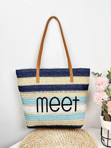 Boho Stripe “Meet” Woven Beach Tote