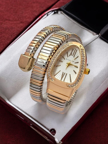 Luxury Bvlgari-Inspired Serpenti Tubogas Ladies Watch – Dual Tone Stainless Steel with Diamond Accents