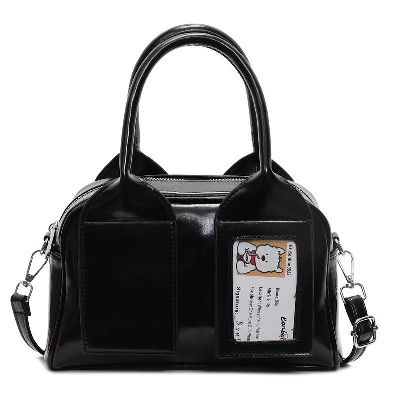 Glossy Black Cartoon ID Satchel Bag