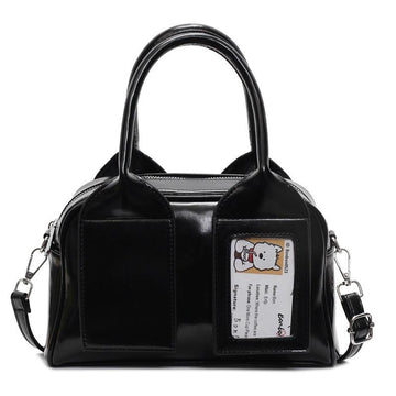 Glossy Black Cartoon ID Satchel Bag