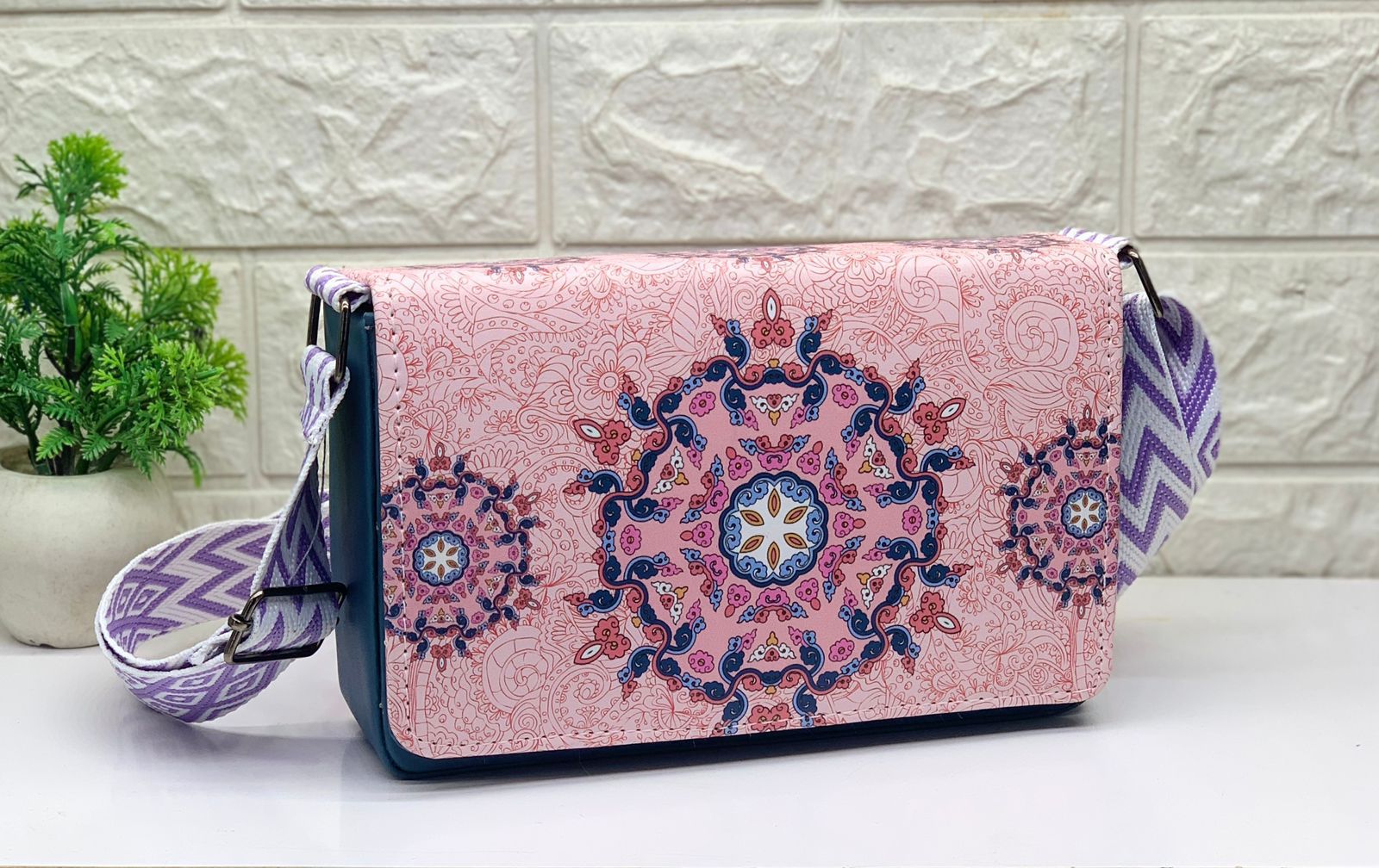 Pastel Pink Boho Mandala Crossbody
