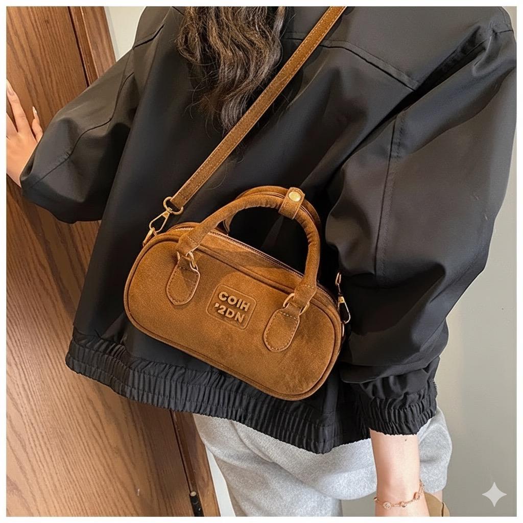 Caramel Suede Mini Satchel Bag