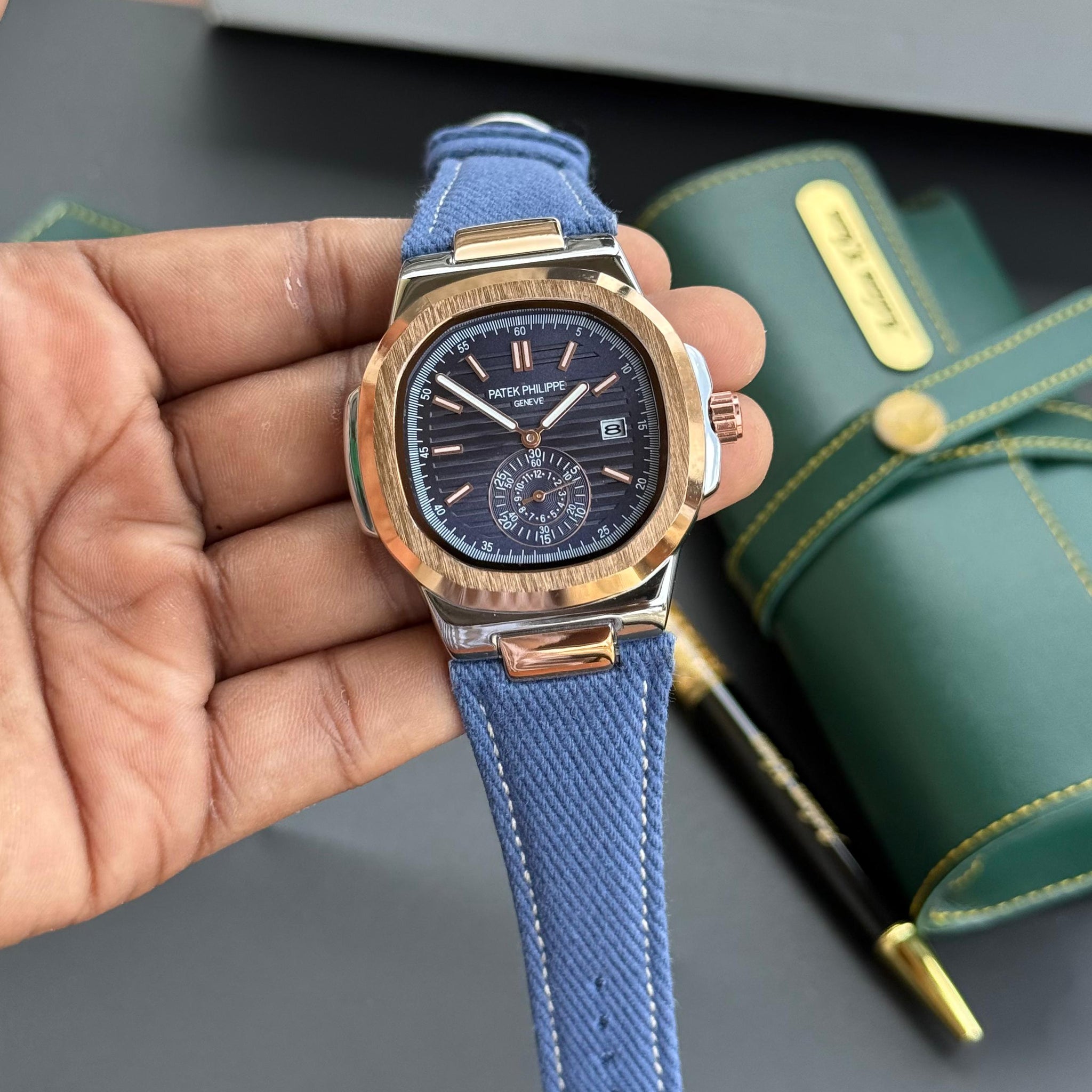 Patek Philippe Nautilus Rose Gold & Blue – Signature Textile Strap Edition