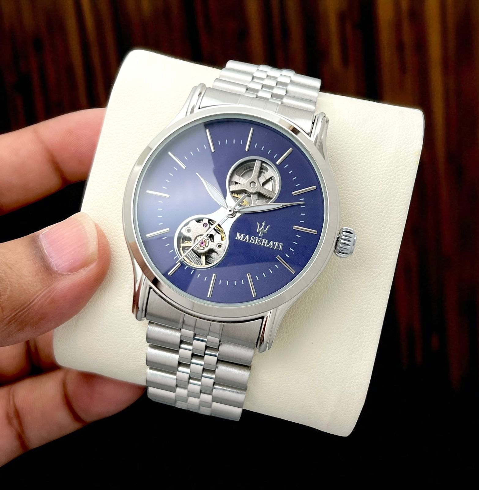 Maserati Blue Open Heart Automatic – Classic Stainless-Steel Bracelet