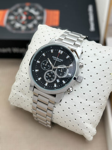 Montblanc Stainless Steel Chronograph – Black Patterned Dial Men’s Watch