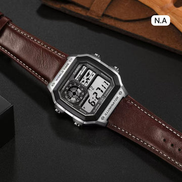 Casio Men’s World Time Digital Chronograph Watch – Brown Leather Strap