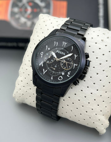 Fossil Black Stainless Steel Arabic Chronograph Watch