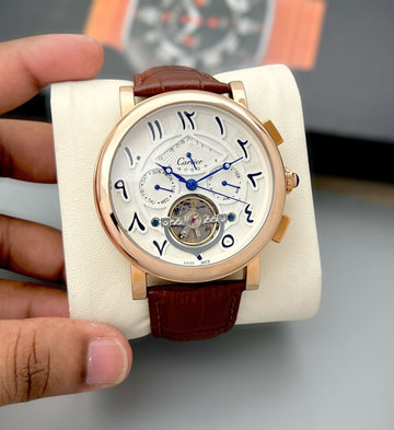 Cartier Skeleton Arabic Dial Rose Gold Watch