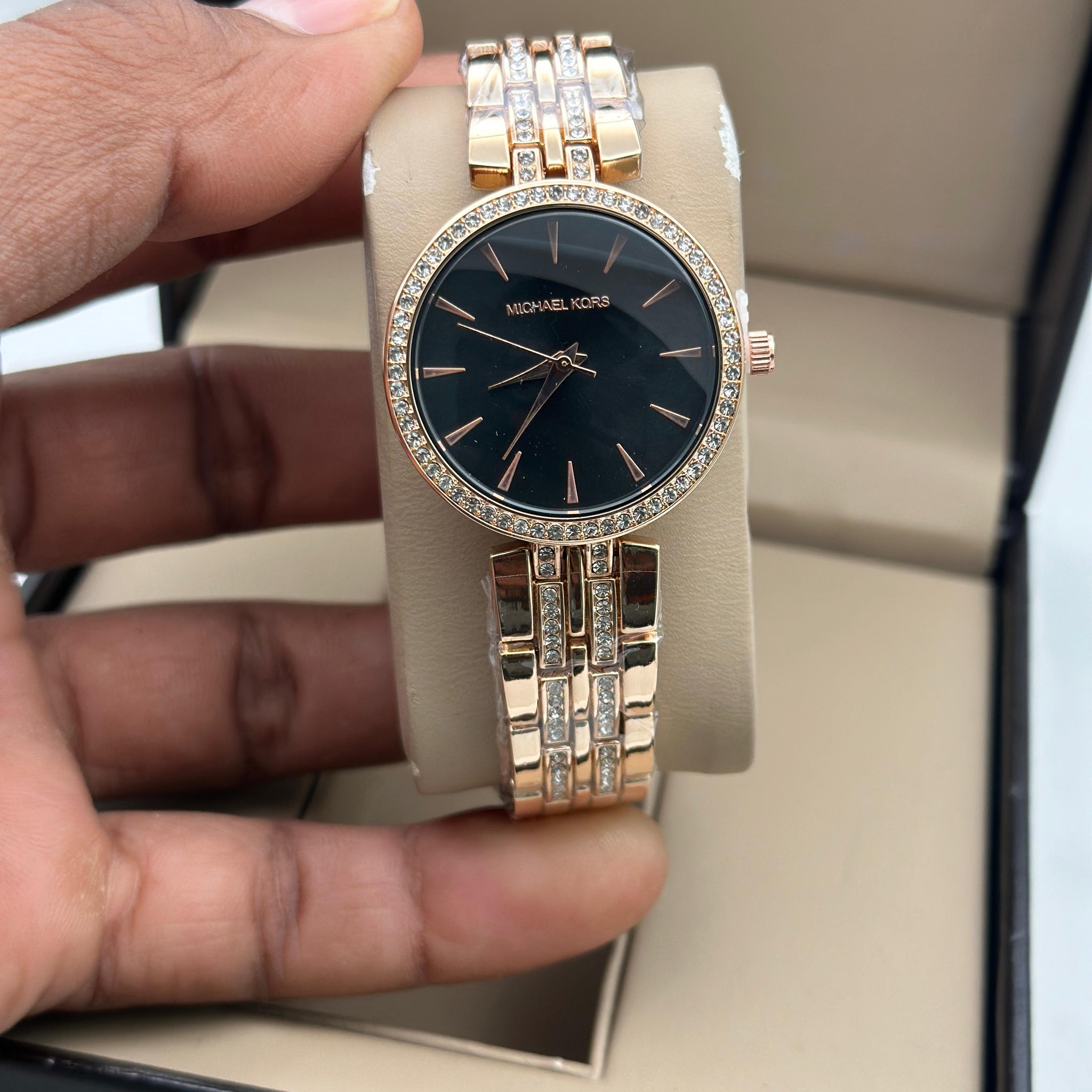 Michael Kors Black Dial Crystal Accent – Rose Gold Women’s Bracelet Watch