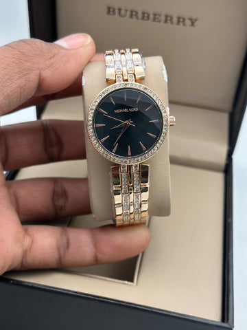 Michael Kors Black Dial Crystal Accent – Rose Gold Women’s Bracelet Watch