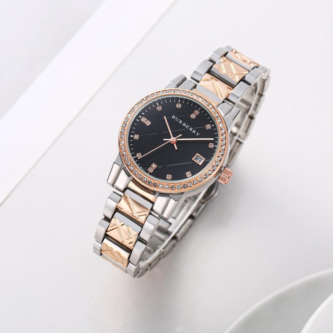 Burberry Two-Tone Black Crystal Check – Rose Gold & Silver Women’s Bracelet Watch