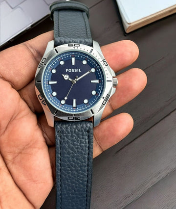 Fossil Blue Dial Analog Men's Wristwatch with Premium Leather Strap
