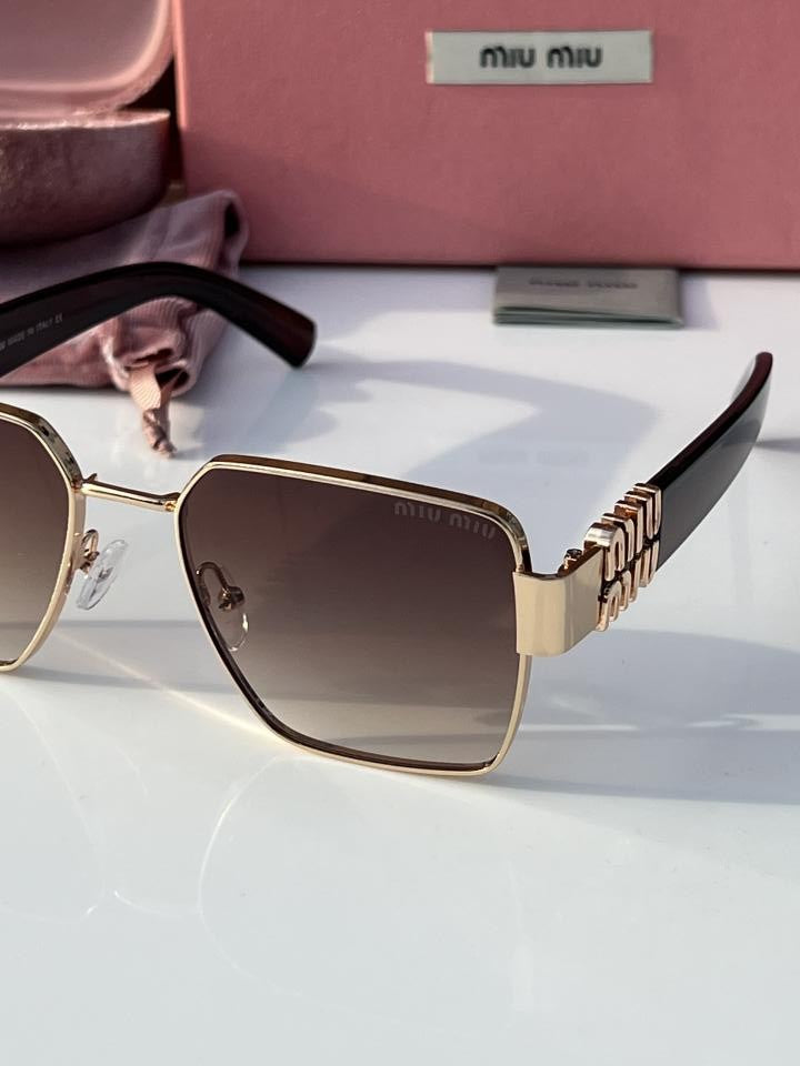 Miu Miu Oversized Square Sunglasses – Gradient Brown Lens, Gold Frame