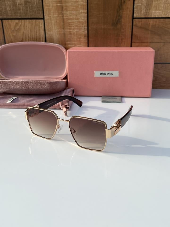 Miu Miu Oversized Square Sunglasses – Gradient Brown Lens, Gold Frame