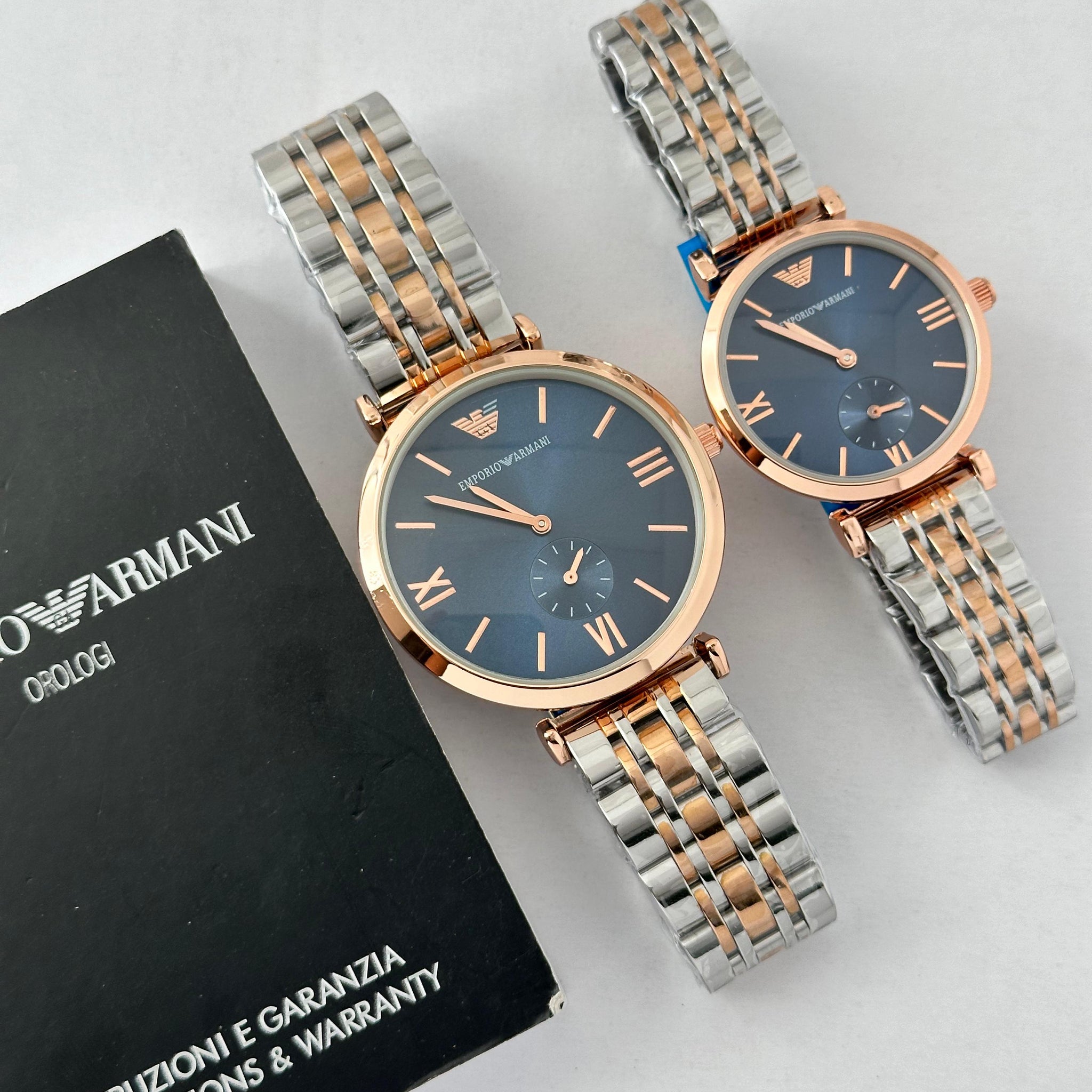 Emporio Armani Blue Dial Rose Gold Couple Watch