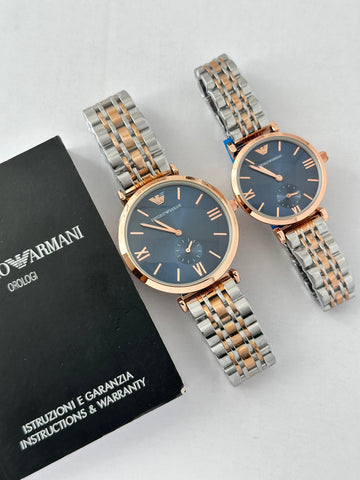 Emporio Armani Blue Dial Rose Gold Couple Watch