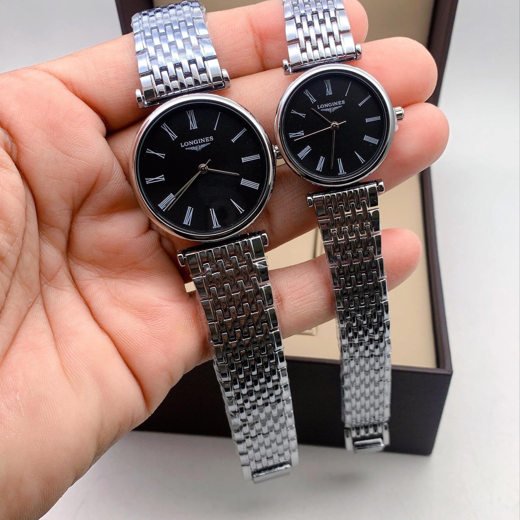 Longines Classic Silver Couple Watch Set (For Him & Her)