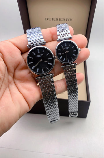 Longines Classic Silver Couple Watch Set (For Him & Her)