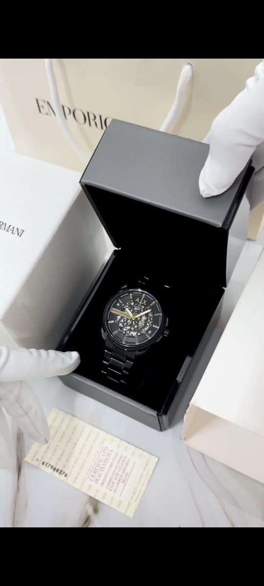 Armani Exchange Men's Automatic Skeleton Black Dial Stainless Steel Watch (AXAR7007 / AX Men's Automatic Collection)