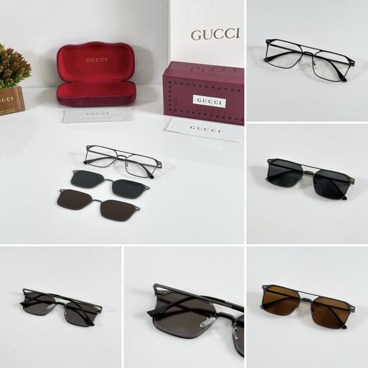 Gucci Metal Optical Frame with Dual Magnetic Clip-on Sunglasses