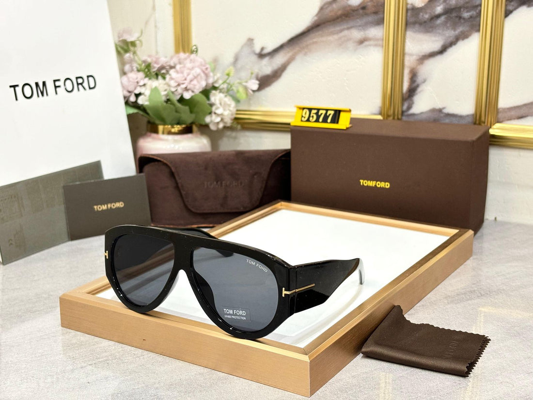Tom Ford Bold Shield Sunglasses - Black Frame with Gold T Accent