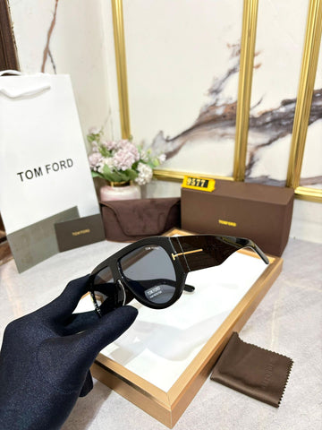 Tom Ford Bold Shield Sunglasses - Black Frame with Gold T Accent