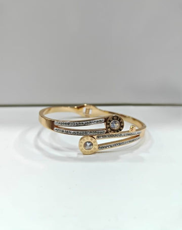 Luxury Dual Round Dial Gold-Plated Crystal Bracelet for Women & Girls