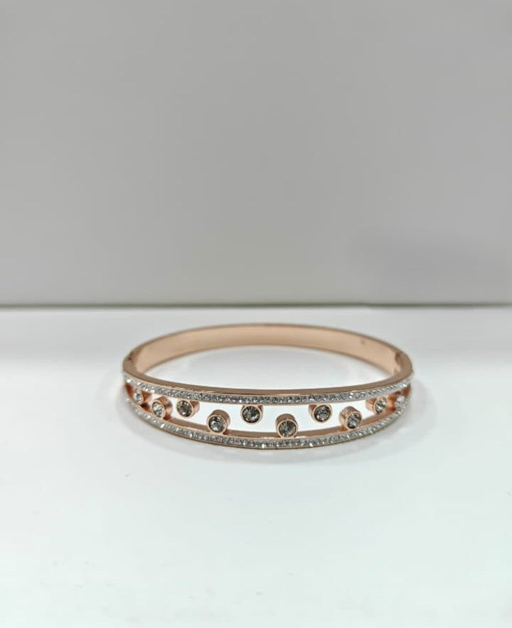 Elegant Rose Gold-Plated Double Layer Stone-Studded Bracelet for Women & Girls