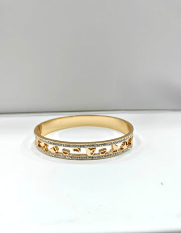 Gold-Plated Designer Heart Cutwork Bangle for Women | Artificial Jewellery Kada with Stone Border Design