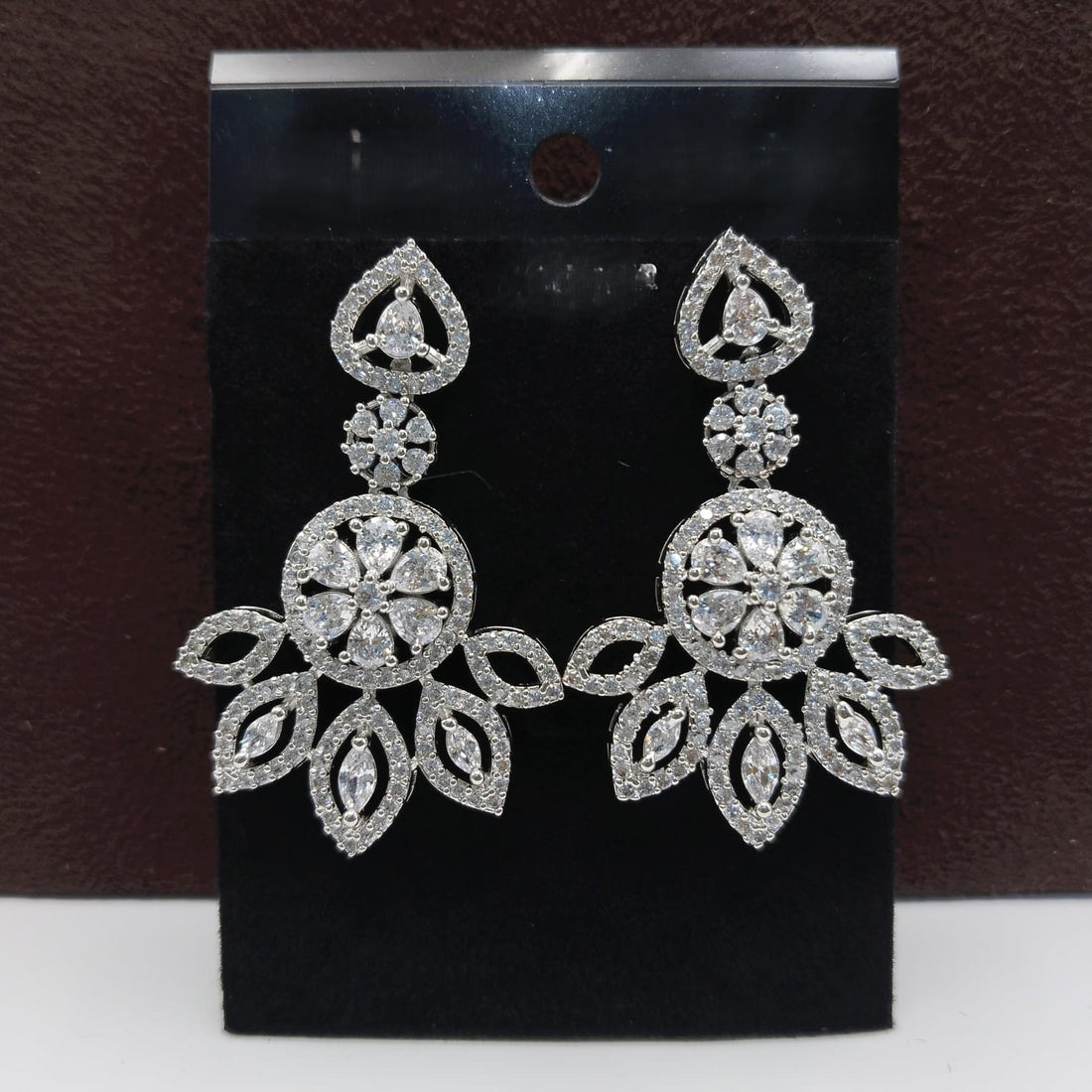 Luxury American Diamond Gold & Silver Plated Floral Dangler Earrings for Women & Girls – Elegant Party, Wedding & Festive Wear Jewelry