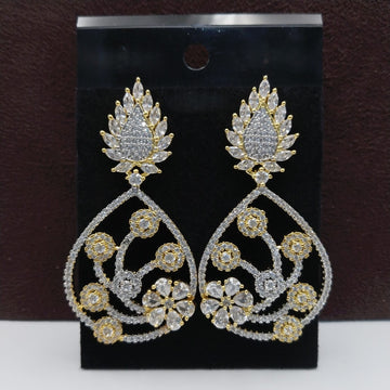 Luxury American Diamond Gold & Silver Plated Tear Drop Dangler Earrings for Women & Girls – Elegant Party, Festive & Wedding Wear Jewelry