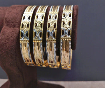 Elegant Gold & Silver Textured Designer Artificial Bangle Set for Women (Set of 4)