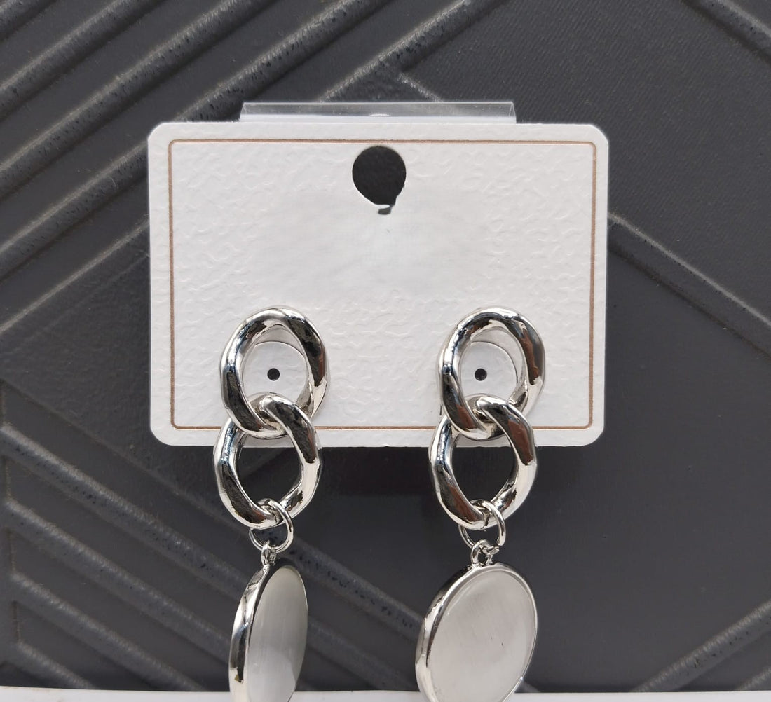 Trendy Gold-Plated Chain Drop Earrings with Cream Stone – Stylish Artificial Jewelry for Women & Girls